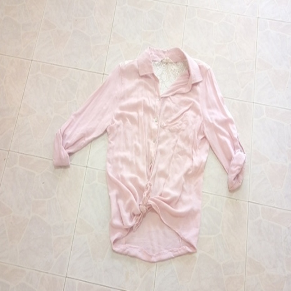 Blush lace button up blouse